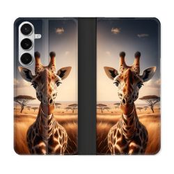 Housse cuir portefeuille Pour Samsung Galaxy S26 Animal Girafe Savane
