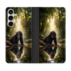 Housse cuir portefeuille Pour Samsung Galaxy S26 Animal Gorille Reflet
