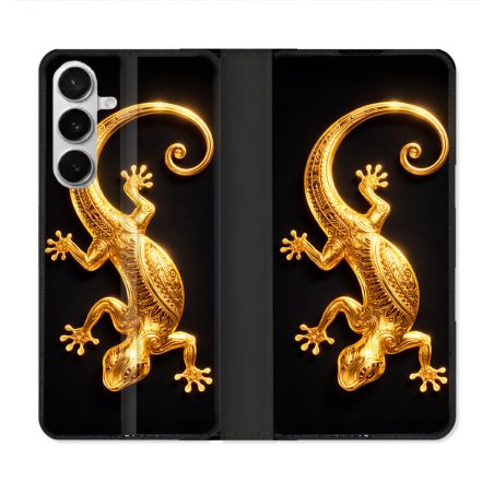 Housse cuir portefeuille Pour Samsung Galaxy S26 Animal Lezard Noir 2026