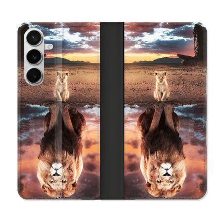 Housse cuir portefeuille Pour Samsung Galaxy S26 Animal Lion Reflet