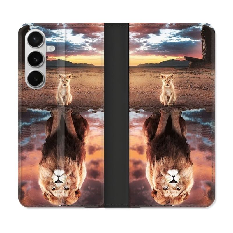 Housse cuir portefeuille Pour Samsung Galaxy S26 Animal Lion Reflet