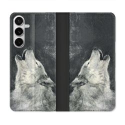 Housse cuir portefeuille Pour Samsung Galaxy S26 Animal Loup Hurlement