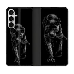 Housse cuir portefeuille Pour Samsung Galaxy S26 Animal Panthère Noire