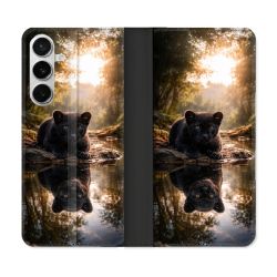 Housse cuir portefeuille Pour Samsung Galaxy S26 Animal Panthère Reflet