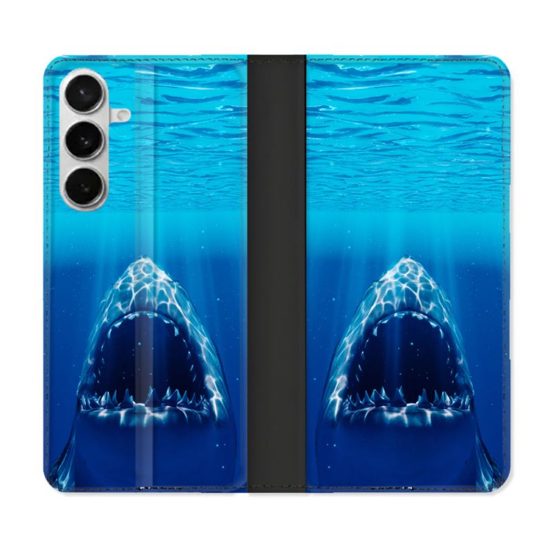 Housse cuir portefeuille Pour Samsung Galaxy S26 Animal Requin Dent