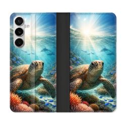 Housse cuir portefeuille Pour Samsung Galaxy S26 Animal Tortue Marine
