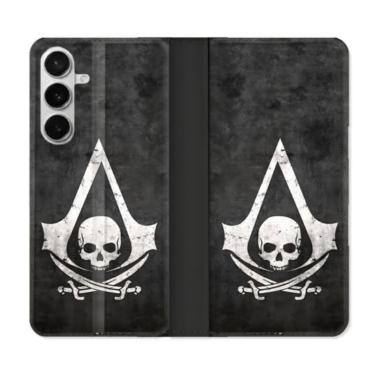 Housse cuir portefeuille Pour Samsung Galaxy S26 Assassin Creed Tete Mort
