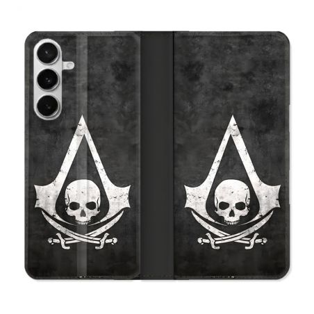 Housse cuir portefeuille Pour Samsung Galaxy S26 Assassin Creed Tete Mort