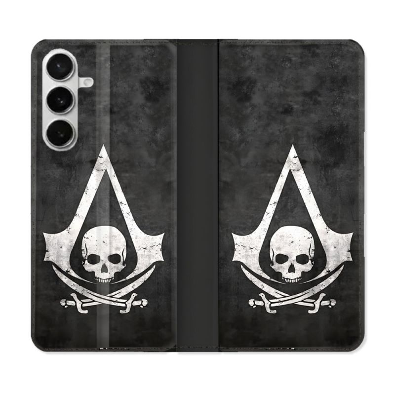 Housse cuir portefeuille Pour Samsung Galaxy S26 Assassin Creed Tete Mort
