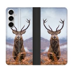 Housse cuir portefeuille Pour Samsung Galaxy S26 Chasse Chevreuil Montagne