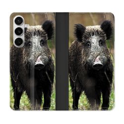 Housse cuir portefeuille Pour Samsung Galaxy S26 Chasse Sanglier bois