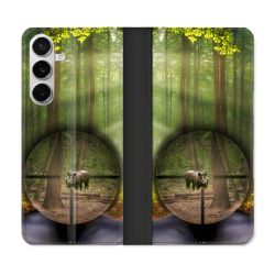 Housse cuir portefeuille Pour Samsung Galaxy S26 Chasse Sanglier Viseur