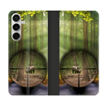 Housse cuir portefeuille Pour Samsung Galaxy S26 Chasse Sanglier Viseur