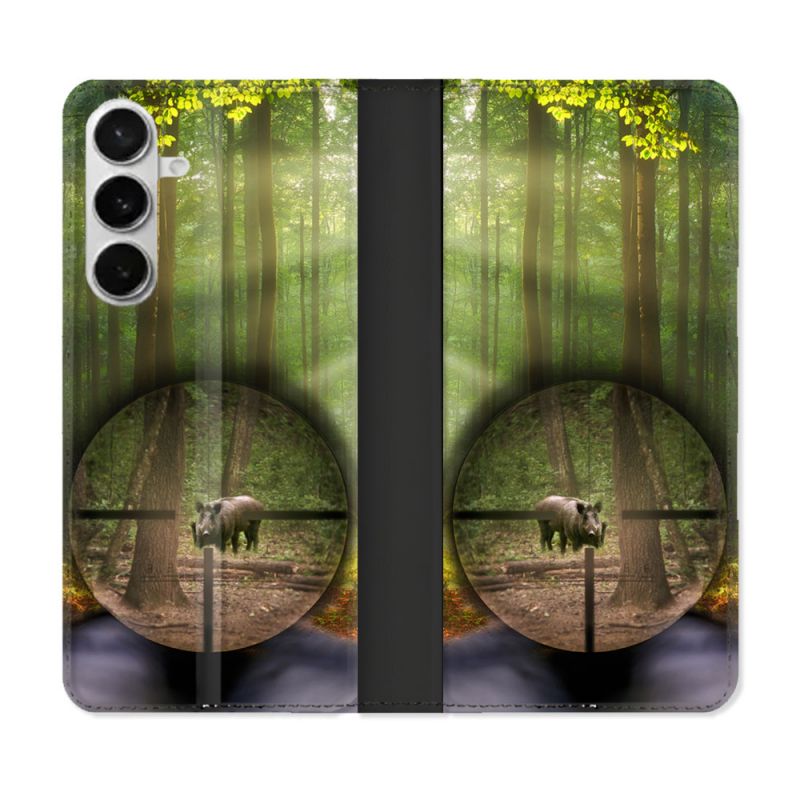 Housse cuir portefeuille Pour Samsung Galaxy S26 Chasse Sanglier Viseur