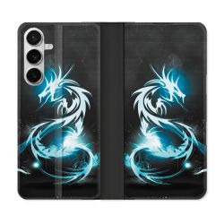 Housse cuir portefeuille Pour Samsung Galaxy S26 Fantastique Dragon Bleu