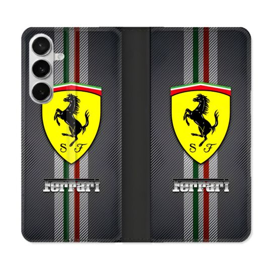 Housse cuir portefeuille Pour Samsung Galaxy S26 Ferrari Carbone