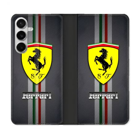 Housse cuir portefeuille Pour Samsung Galaxy S26 Ferrari Carbone
