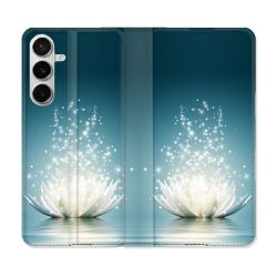 Housse cuir portefeuille Pour Samsung Galaxy S26 Fleur Lotus Blanc