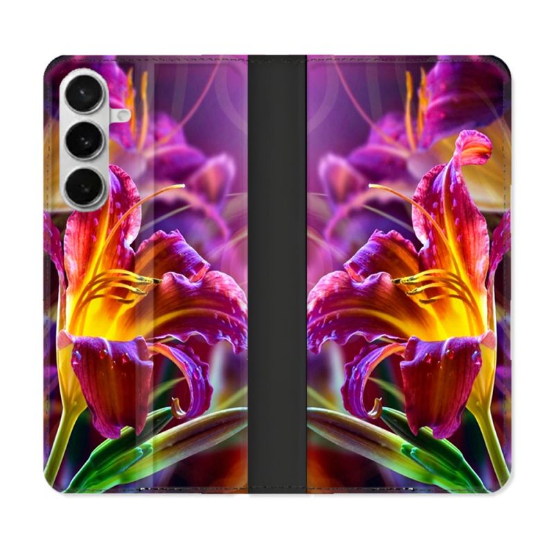 Housse cuir portefeuille Pour Samsung Galaxy S26 Fleur Lys Color