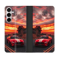 Housse cuir portefeuille Pour Samsung Galaxy S26 Ford Mustang GT500 Rouge