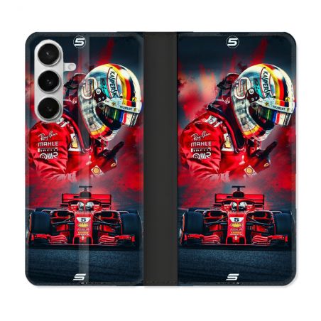 Housse cuir portefeuille Pour Samsung Galaxy S26 Formule 1 F1 Ferrari