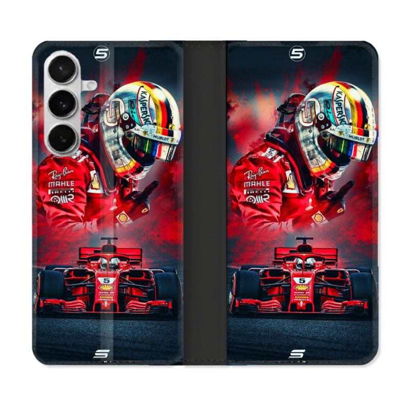 Housse cuir portefeuille Pour Samsung Galaxy S26 Formule 1 F1 Ferrari