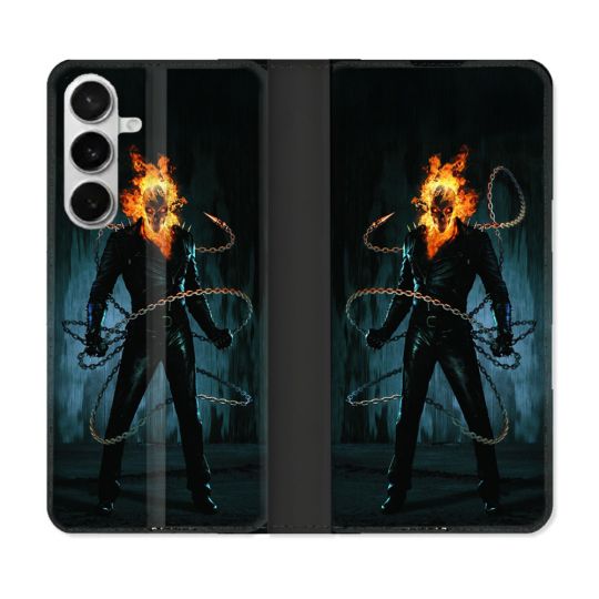 Housse cuir portefeuille Pour Samsung Galaxy S26 Ghost Rider