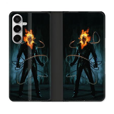 Housse cuir portefeuille Pour Samsung Galaxy S26 Ghost Rider