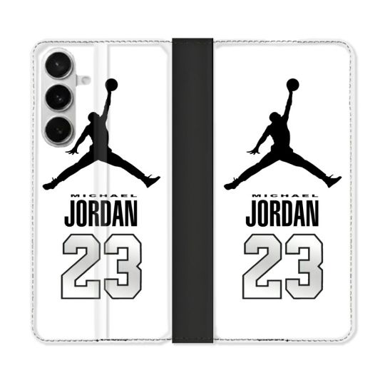 Housse cuir portefeuille Pour Samsung Galaxy S26 Jordan 23 Blanc