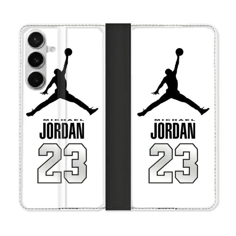 Housse cuir portefeuille Pour Samsung Galaxy S26 Jordan 23 Blanc