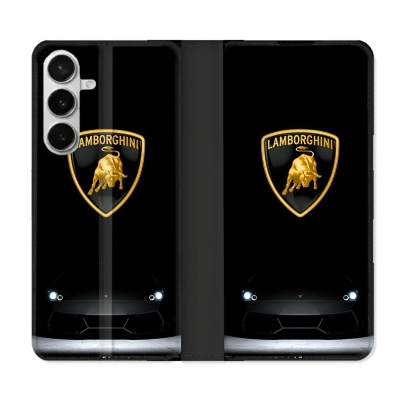 Housse cuir portefeuille Pour Samsung Galaxy S26 Lamborghini Noir