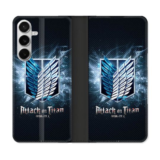 Housse cuir portefeuille Pour Samsung Galaxy S26 Manga Attaque Titans Noir