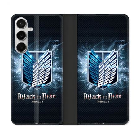 Housse cuir portefeuille Pour Samsung Galaxy S26 Manga Attaque Titans Noir