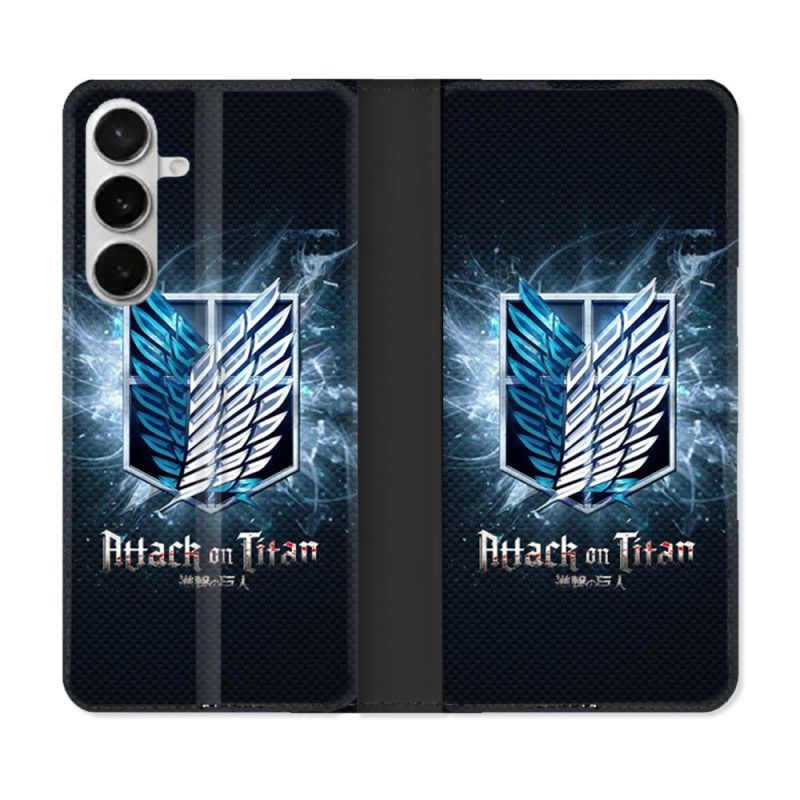 Housse cuir portefeuille Pour Samsung Galaxy S26 Manga Attaque Titans Noir