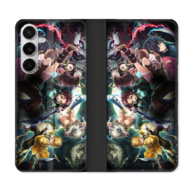 Housse cuir portefeuille Pour Samsung Galaxy S26 Manga Demon Slayer Groupe