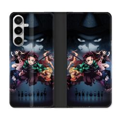 Housse cuir portefeuille Pour Samsung Galaxy S26 Manga Demon Slayer Noir