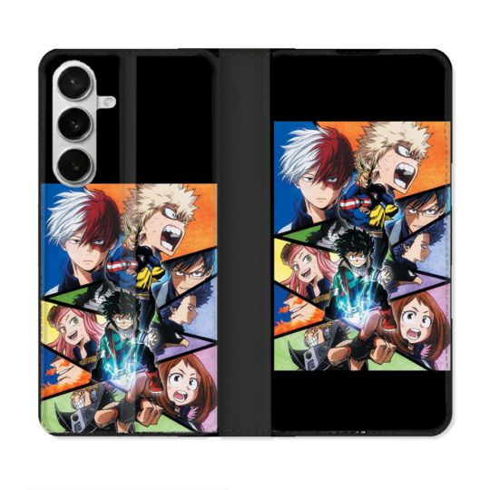 Housse cuir portefeuille Pour Samsung Galaxy S26 Manga My Hero Academia Noir
