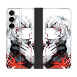Housse cuir portefeuille Pour Samsung Galaxy S26 Manga Tokyo Ghoul Kaneki Blanc