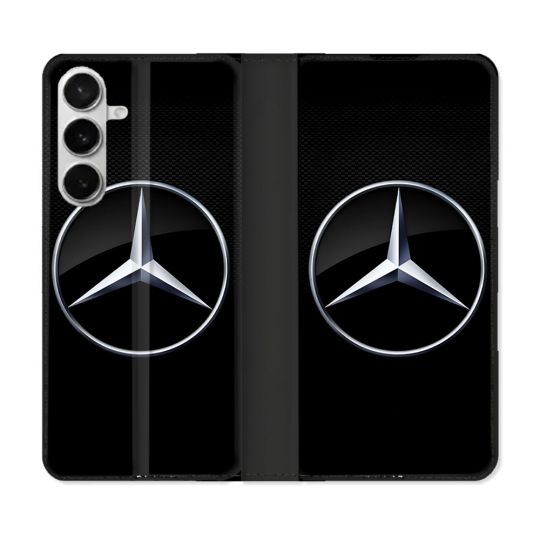 Housse cuir portefeuille Pour Samsung Galaxy S26 Mercedes Carbone