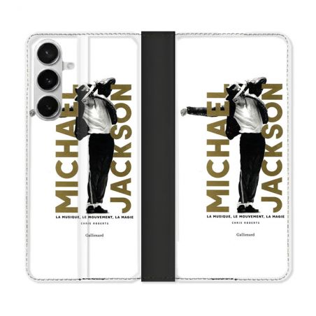 Housse cuir portefeuille Pour Samsung Galaxy S26 Michael Jackson Blanc