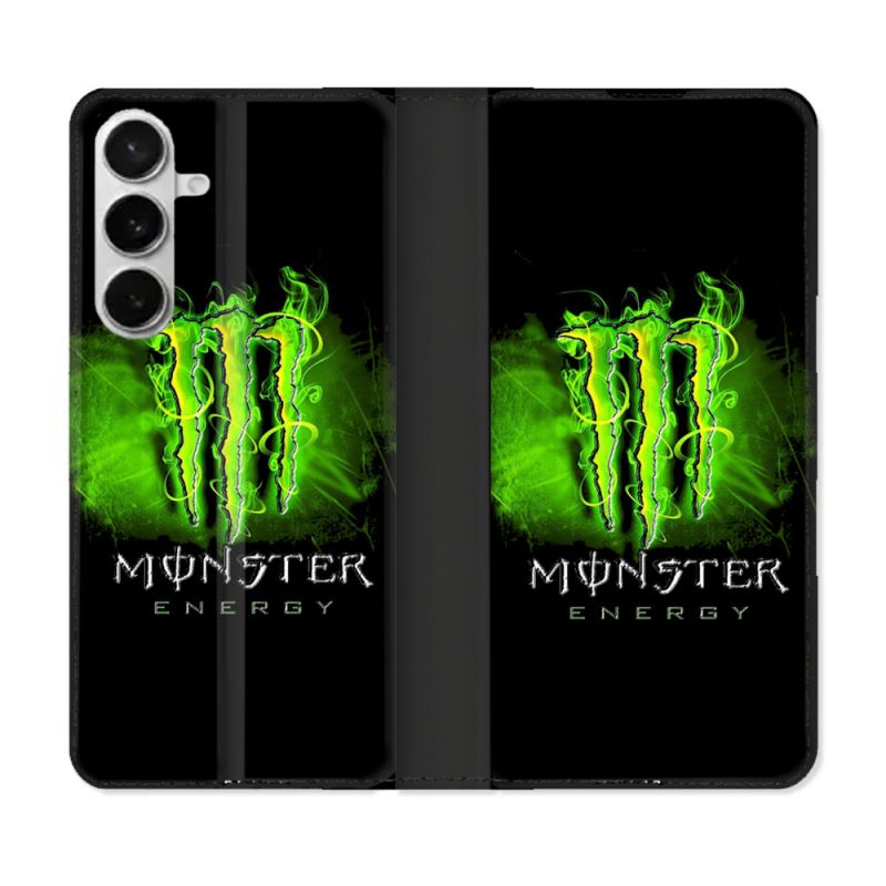 Housse cuir portefeuille Pour Samsung Galaxy S26 Monster Energy Vert