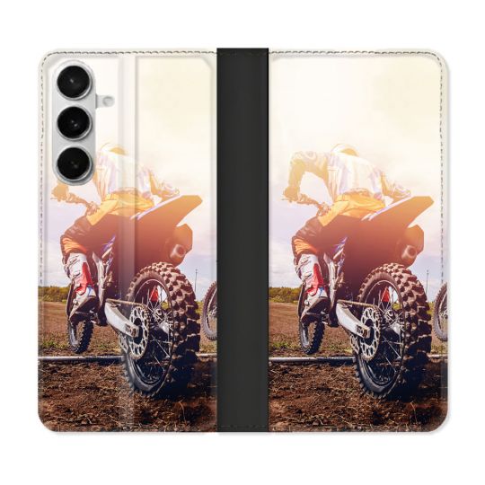 Housse cuir portefeuille Pour Samsung Galaxy S26 Moto Cross Soleil