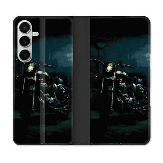 Housse cuir portefeuille Pour Samsung Galaxy S26 Moto Harley Vintage