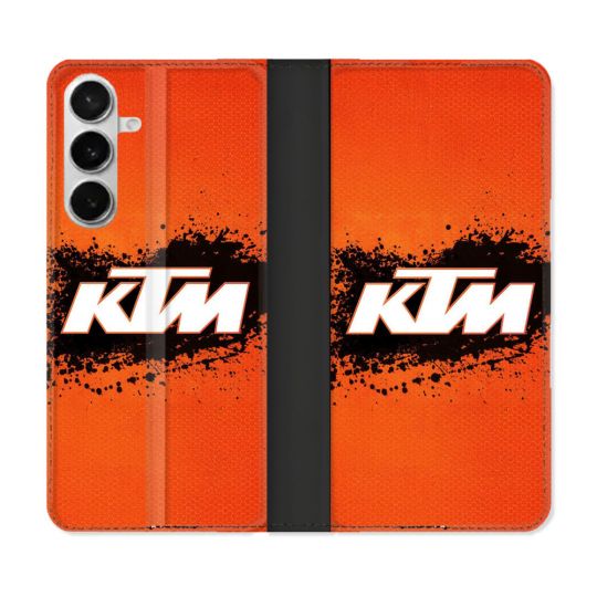 Housse cuir portefeuille Pour Samsung Galaxy S26 Moto KTM