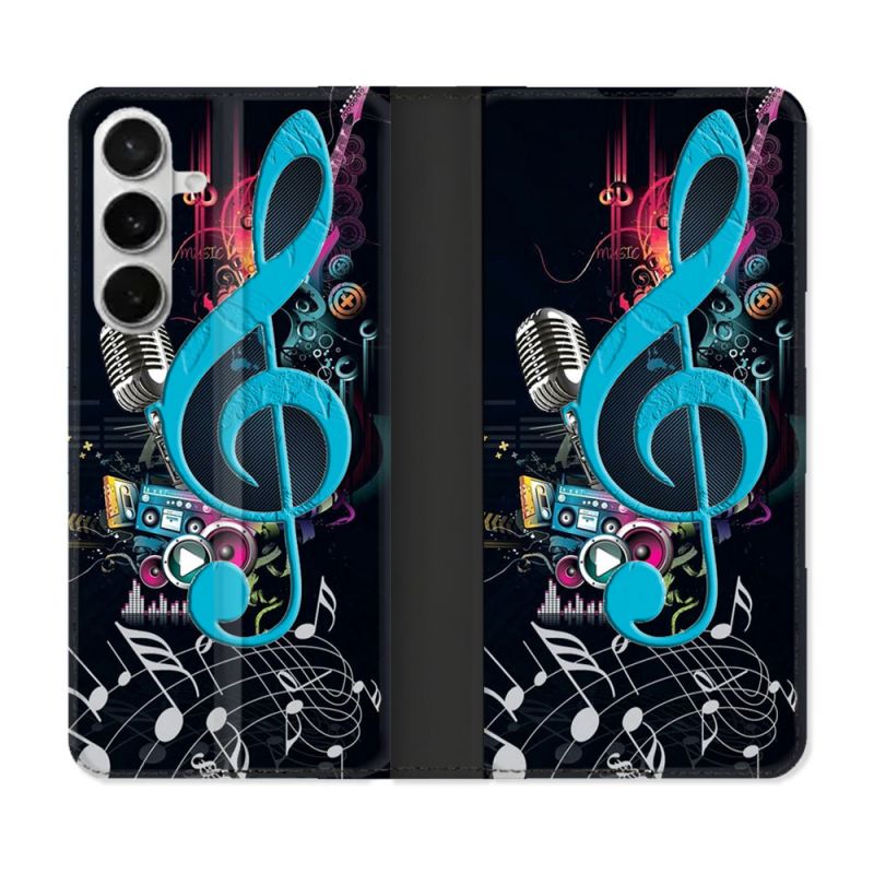 Housse cuir portefeuille Pour Samsung Galaxy S26 Musique Cle Sol Bleu