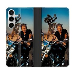 Housse cuir portefeuille Pour Samsung Galaxy S26 Musique Johnny Hallyday Moto