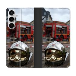 Housse cuir portefeuille Pour Samsung Galaxy S26 Pompier Casque Camion