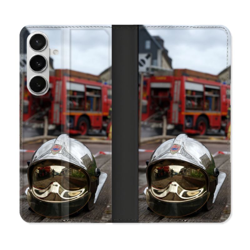 Housse cuir portefeuille Pour Samsung Galaxy S26 Pompier Casque Camion