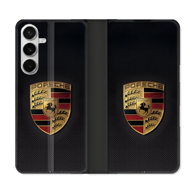 Housse cuir portefeuille Pour Samsung Galaxy S26 Porsche Carbone