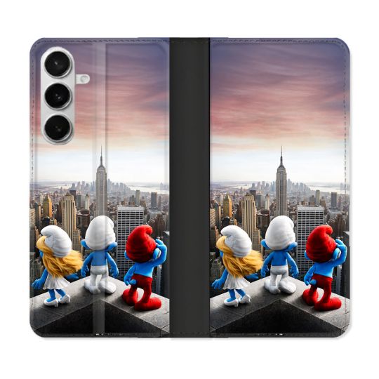 Housse cuir portefeuille Pour Samsung Galaxy S26 Schtroumpfs New York